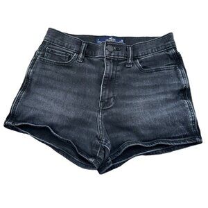 Hollister Womens High-Rise Black Denim Shorts W28